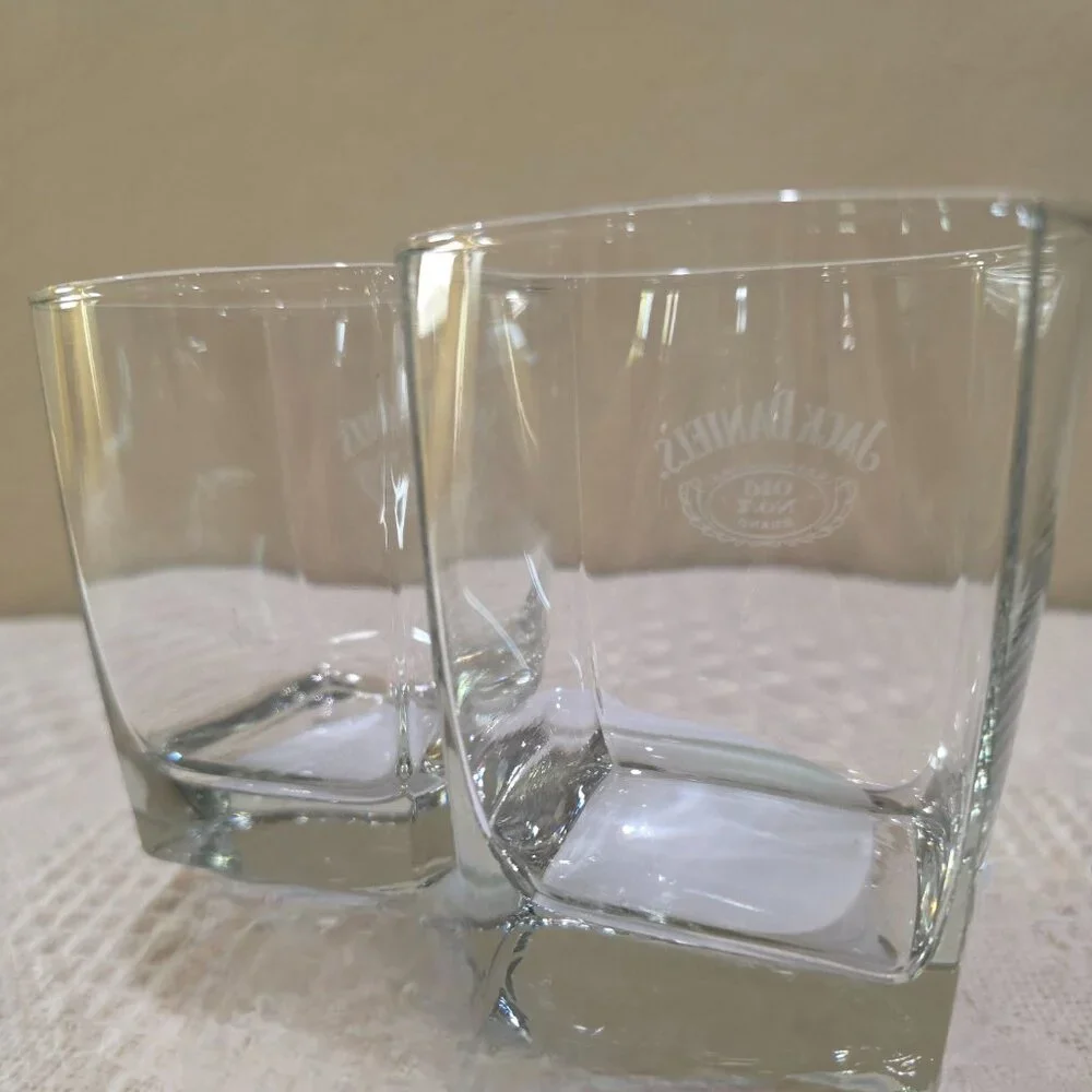 Jack Daniels Old No. 7 Tennessee Whiskey Square Bottom Old Fashioned Glass x 2
